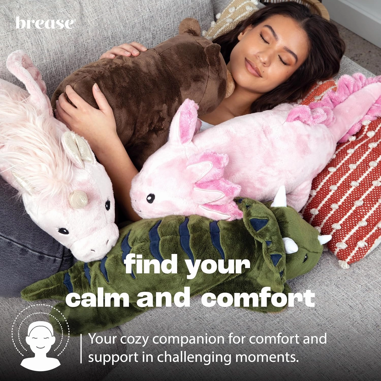 Brease 5 lb Unscented Weighted Pink Axolotl Dragon Stuffed Animal - Soft, Large Plush Toy for Comfort, Calm & Relaxation, Ideal Huggable Companion for Kids & Adults, Perfect Heavy Plushie for All Ages