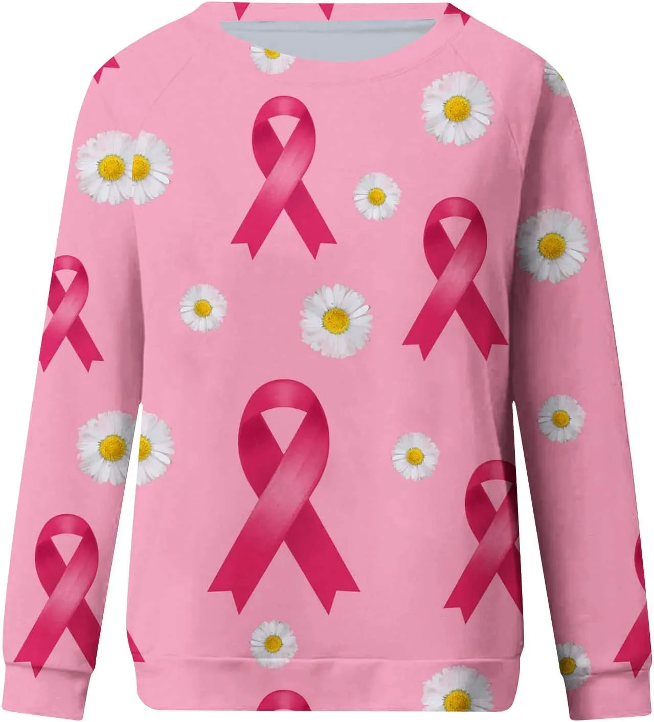 Breast Cancer Awareness Shirts Long Sleeve Pink Ribbon Crewneck Sweatshirts Loose Fit Awareness Survivor Blouse Tops