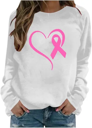 Breast Cancer Awareness Shirts Long Sleeve Pink Ribbon Crewneck Sweatshirts Loose Fit Awareness Survivor Blouse Tops