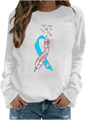Breast Cancer Awareness Shirts Long Sleeve Pink Ribbon Crewneck Sweatshirts Loose Fit Awareness Survivor Blouse Tops