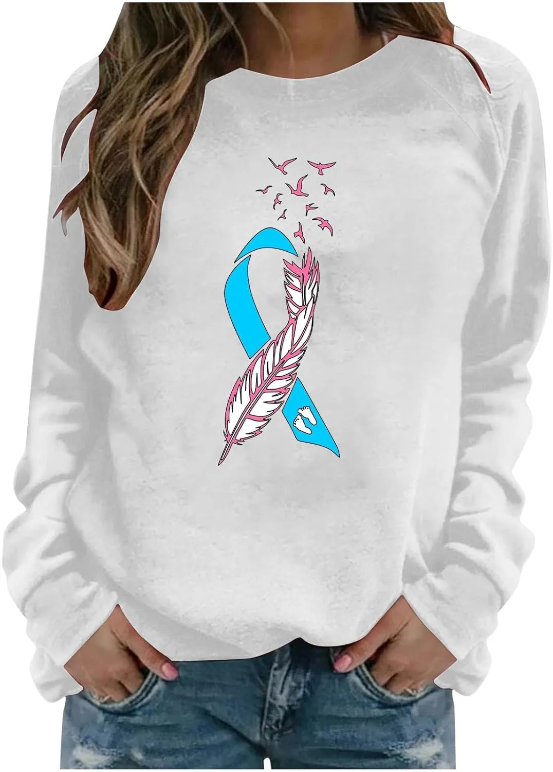 Breast Cancer Awareness Shirts Long Sleeve Pink Ribbon Crewneck Sweatshirts Loose Fit Awareness Survivor Blouse Tops