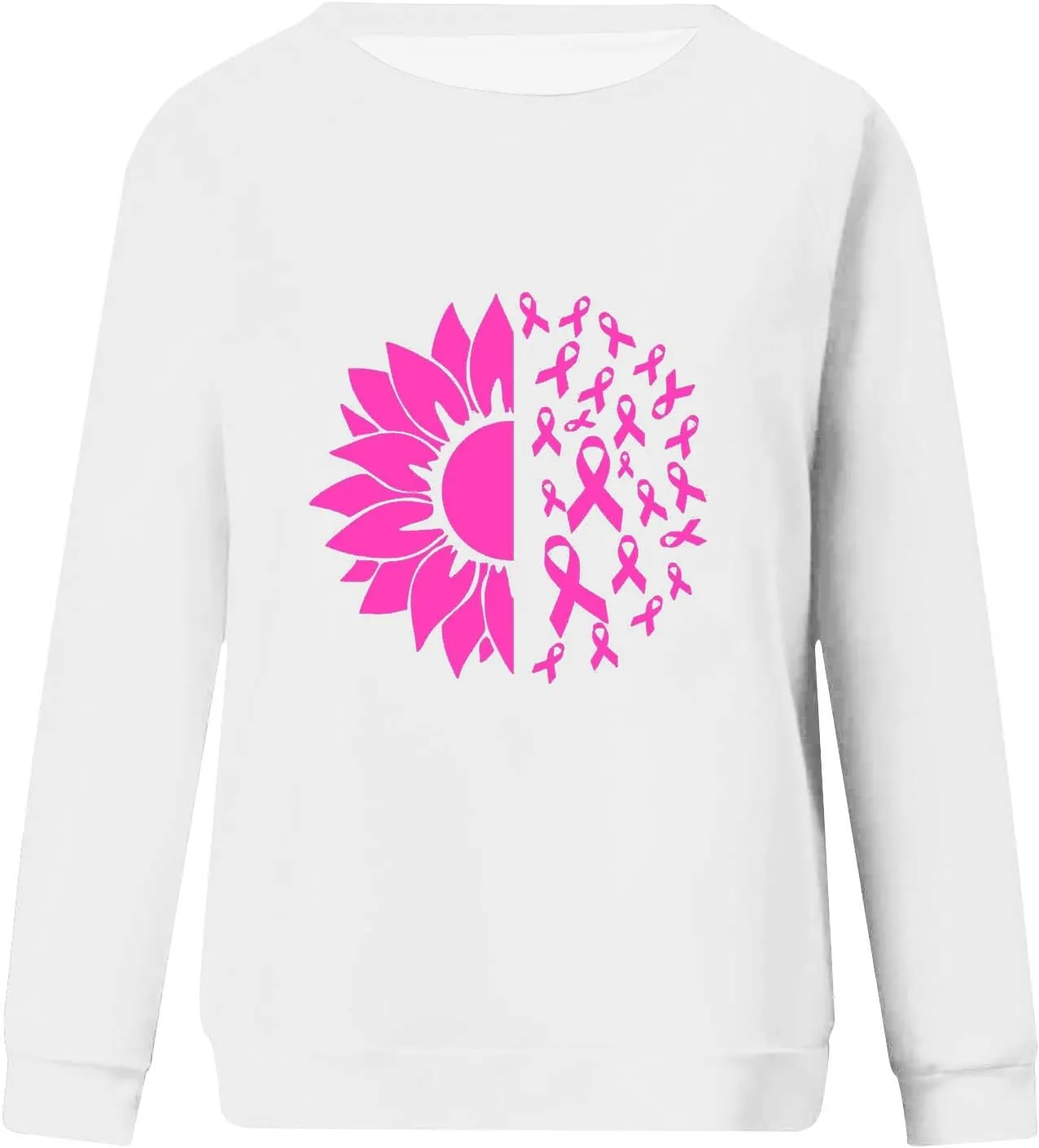 Breast Cancer Shirt for Women Long Sleeve Pink Ribbon Graphic Blouses Causal Dressy Crewneck Awareness Sweatshirts