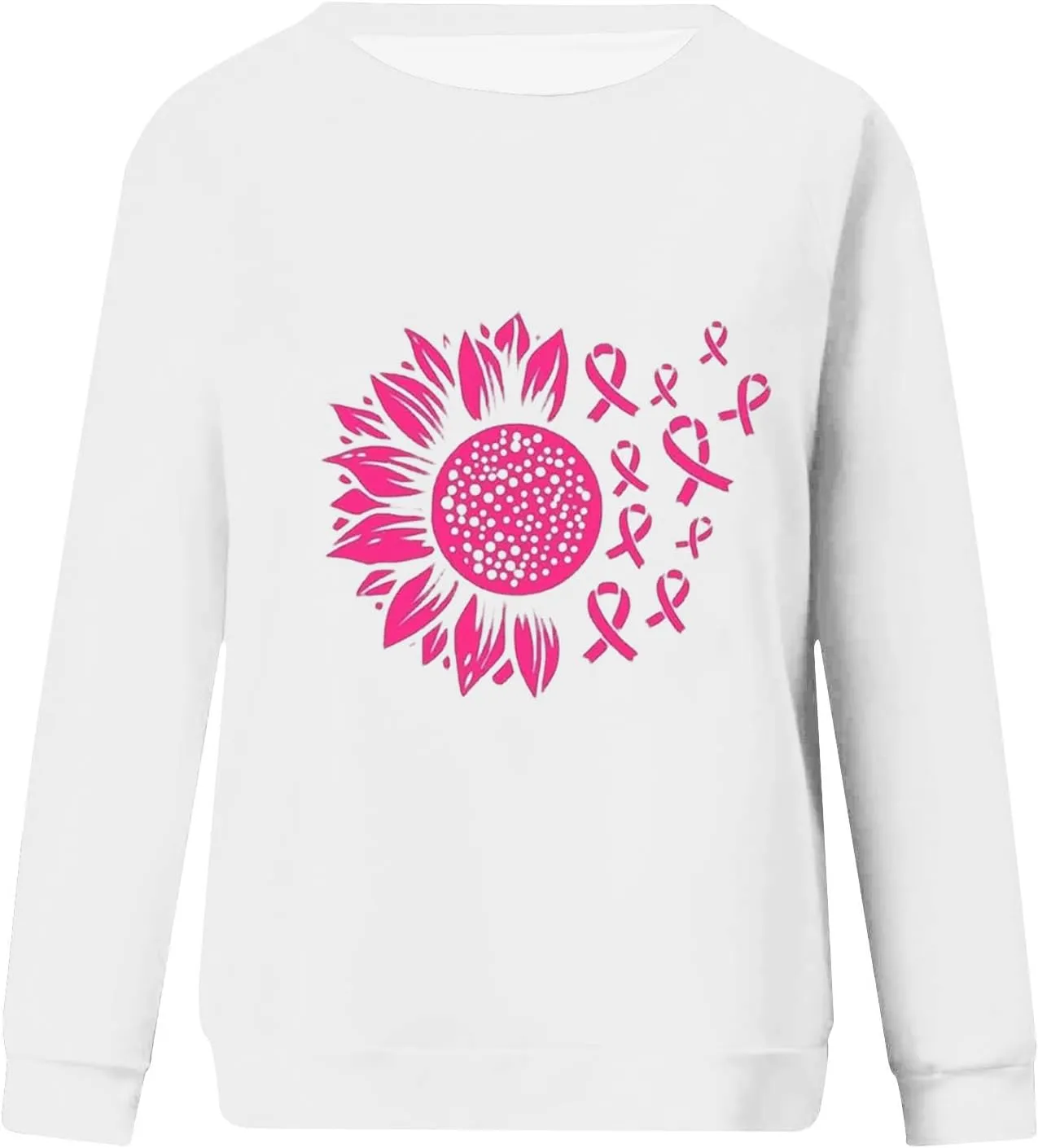Breast Cancer Shirt for Women Long Sleeve Pink Ribbon Graphic Blouses Causal Dressy Crewneck Awareness Sweatshirts