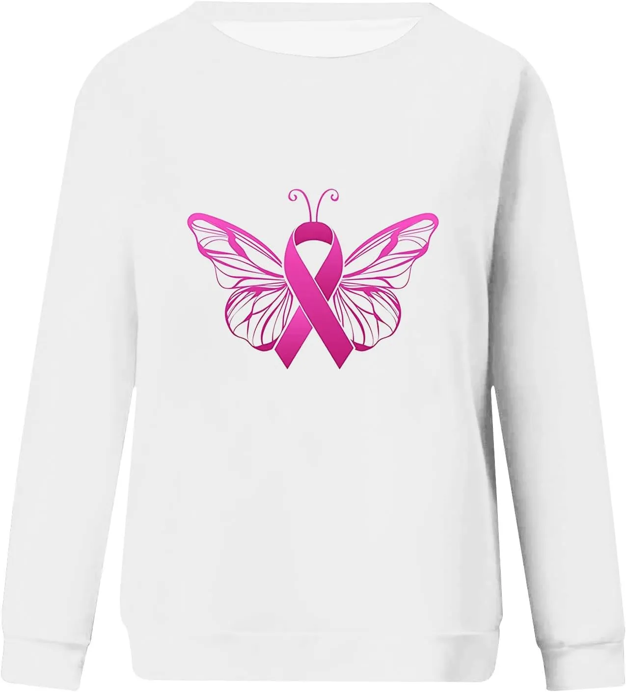 Breast Cancer Shirt for Women Long Sleeve Pink Ribbon Graphic Blouses Causal Dressy Crewneck Awareness Sweatshirts