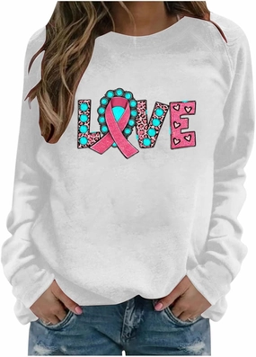 Breast Cancer Awareness Shirts Long Sleeve Pink Ribbon Crewneck Sweatshirts Loose Fit Awareness Survivor Blouse Tops