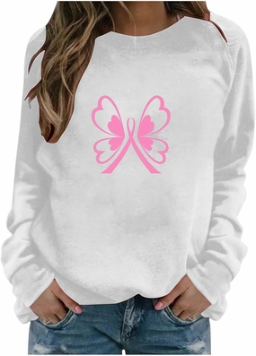 Breast Cancer Shirt for Women Long Sleeve Pink Ribbon Graphic Blouses Causal Dressy Crewneck Awareness Sweatshirts