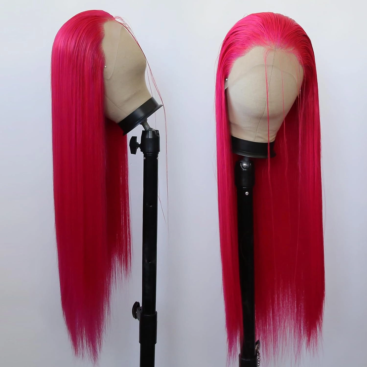 BTWTRY Hot Pink Wig Long Straight Rose Red Pink Synthetic Lace Front Wigs Pre Plucked Natural Hairline for Black Women Heat Resistant Fiber Hair Cosplay Daily Wear Wig (Hot Pink)