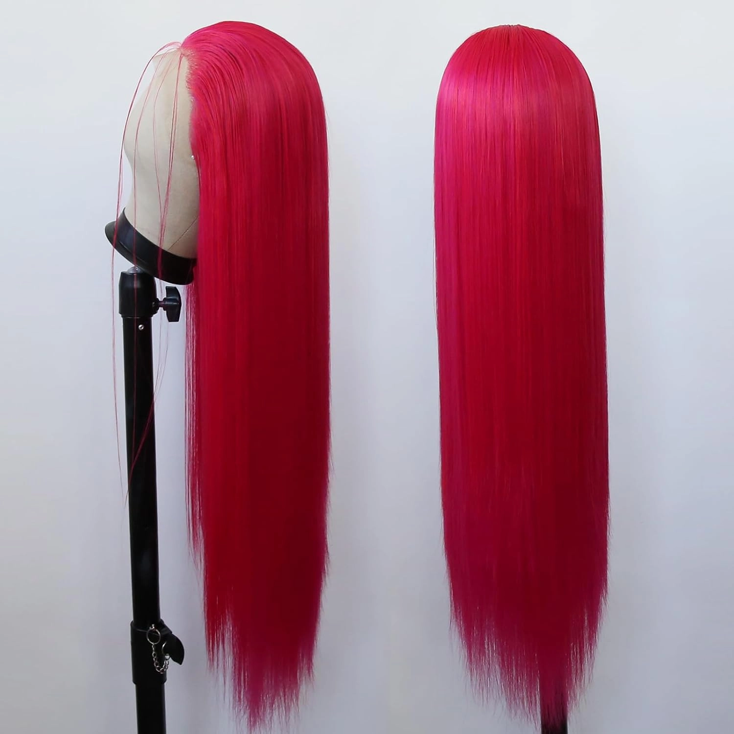 BTWTRY Hot Pink Wig Long Straight Rose Red Pink Synthetic Lace Front Wigs Pre Plucked Natural Hairline for Black Women Heat Resistant Fiber Hair Cosplay Daily Wear Wig (Hot Pink)