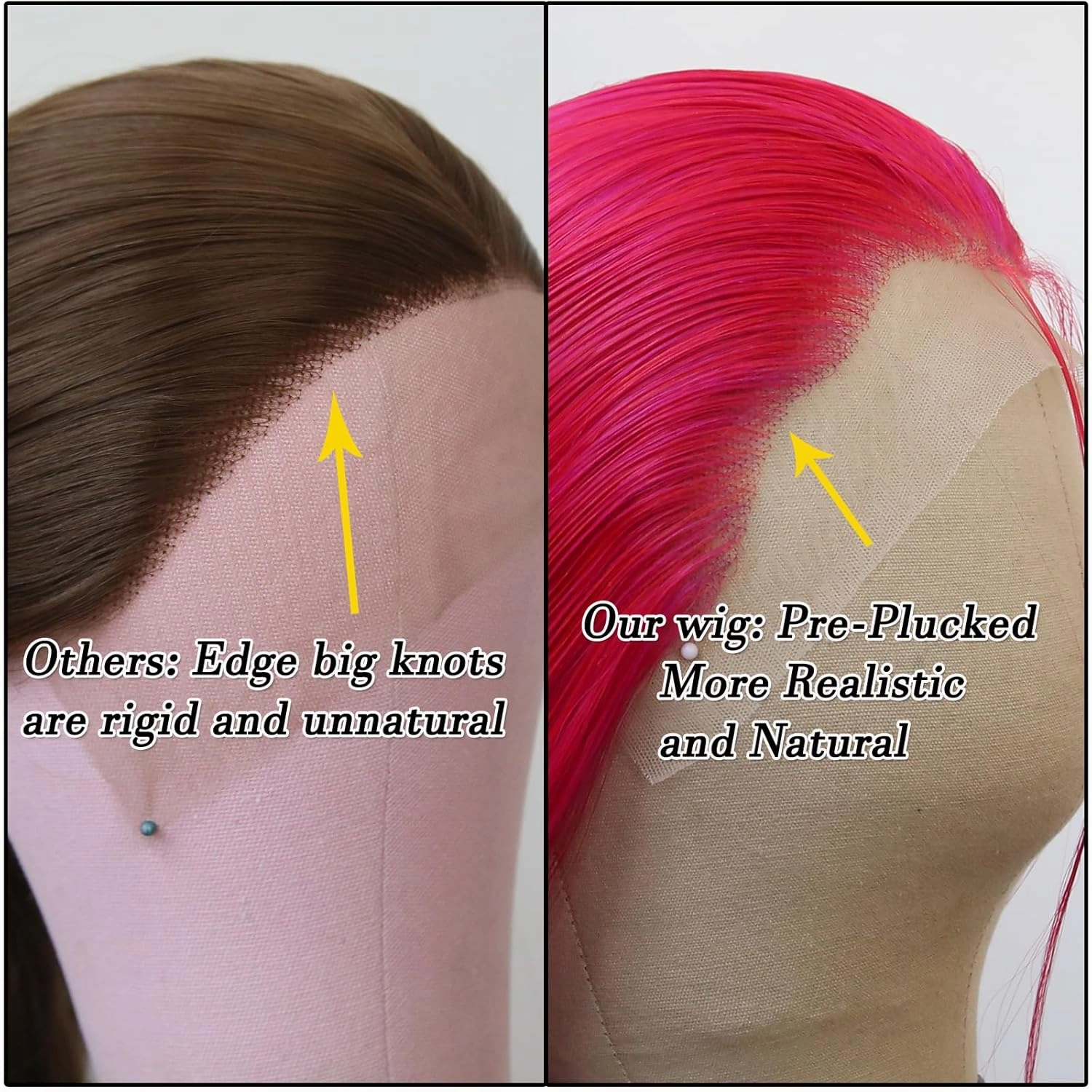 BTWTRY Hot Pink Wig Long Straight Rose Red Pink Synthetic Lace Front Wigs Pre Plucked Natural Hairline for Black Women Heat Resistant Fiber Hair Cosplay Daily Wear Wig (Hot Pink)
