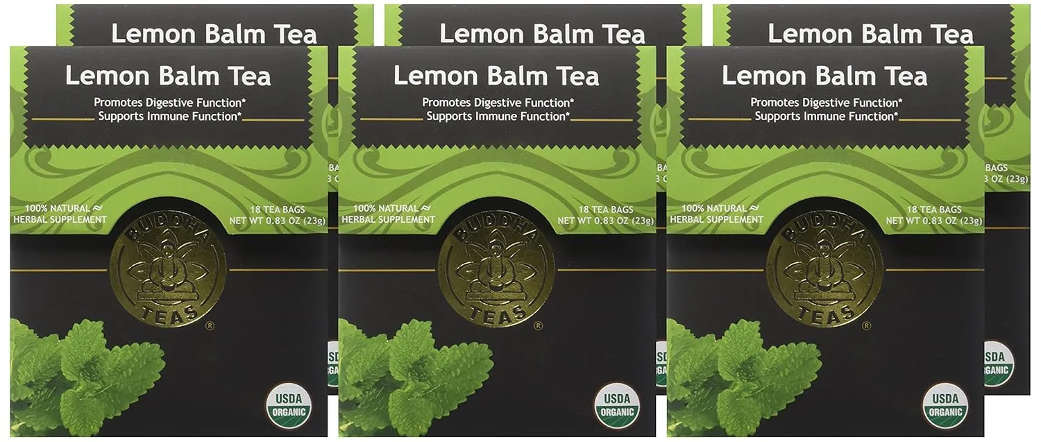 Buddha Teas Organic Lemon Balm Tea - OU Kosher, USDA Organic, CCOF Organic, 18 Count (Pack of 6)