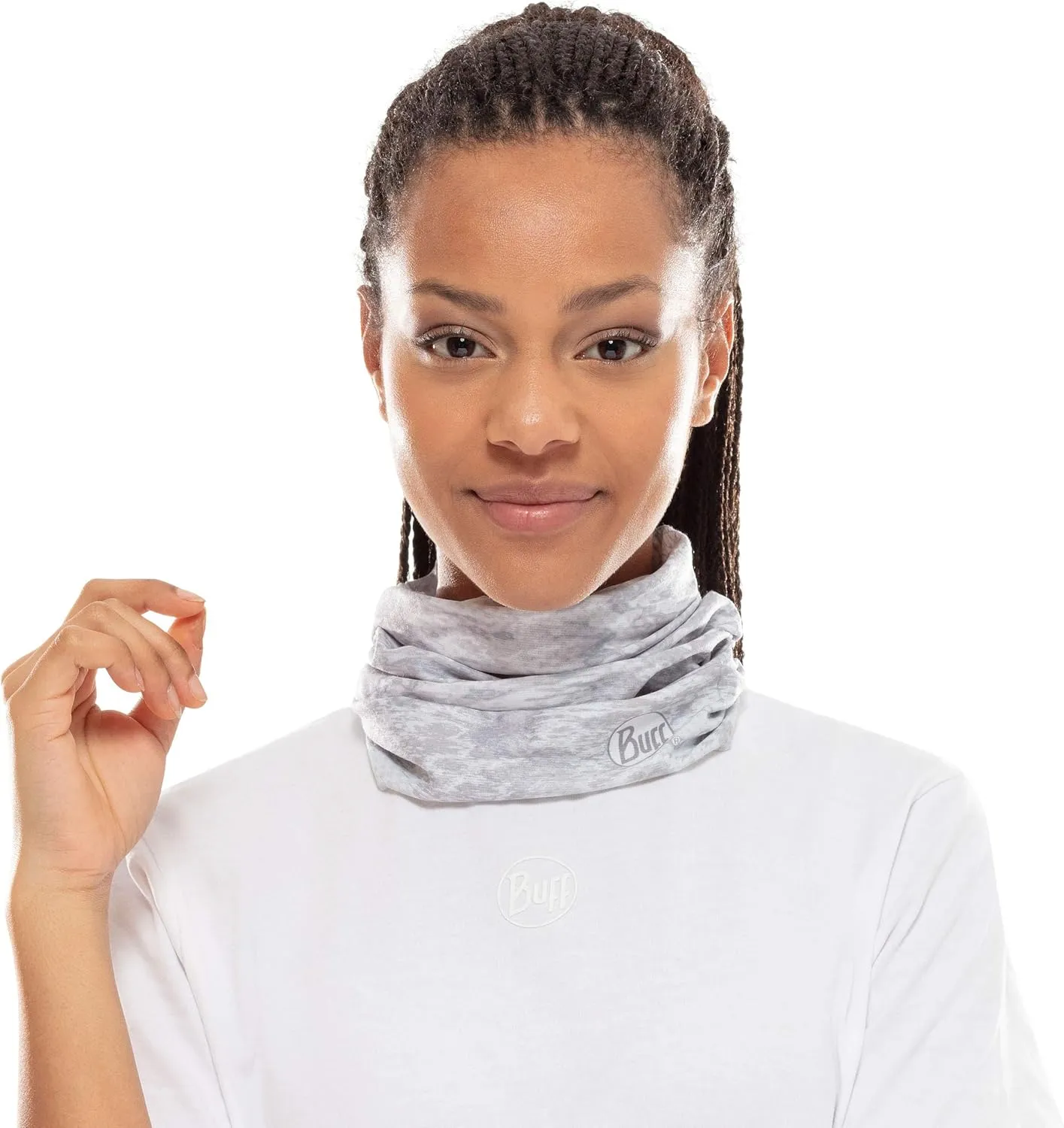 BUFF CoolNet UV Neck Gaiter, UPF 50 Sun Protection, Breathable, Versatile, Quick Dry Face Mask, White & Grey, Adult Size