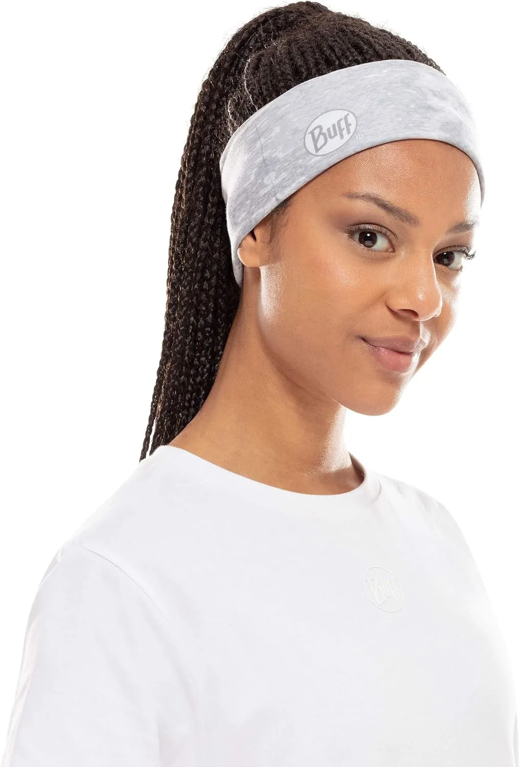 BUFF CoolNet UV Neck Gaiter, UPF 50 Sun Protection, Breathable, Versatile, Quick Dry Face Mask, White & Grey, Adult Size