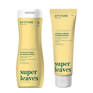 Bundle of ATTITUDE Clarifying Hair Shampoo and Conditioner, EWG Verified, Dermatologically Tested, Plant- and Mineral-Based, Vegan Beauty Products, Lemon Leaves and White Tea, 16 Fl Oz