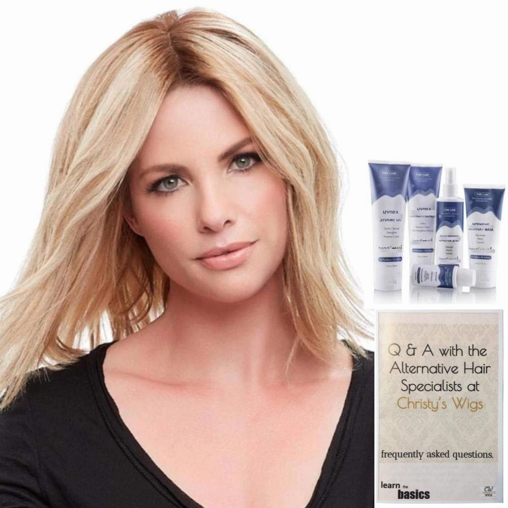 Bundle - 7: 12" Top Form French Exclusive Colors Human Hair Topper by Jon Renau, Christy's Wigs Q & A Booklet, BeautiMark Hydra Shampoo Conditioner Mask Protect Leave-In Spray Shine Serum - 24B18S8