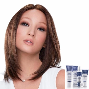 Bundle - 7 item: Carrie Hand-Tied Exclusive Remy Human Hair Wig by Jon Renau, Christy's Wigs Q & A Booklet, BeautiMark Hydra Shampoo Conditioner Mask Protect Leave-In Spray Shine Serum - 24B22RN