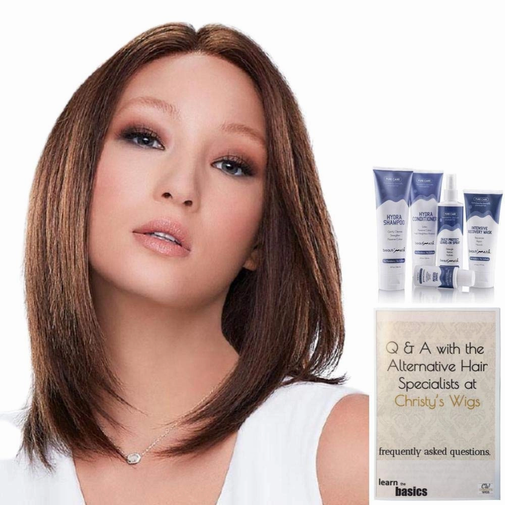 Bundle - 7 item: Carrie Hand-Tied Exclusive Remy Human Hair Wig by Jon Renau, Christy's Wigs Q & A Booklet, BeautiMark Hydra Shampoo Conditioner Mask Protect Leave-In Spray Shine Serum - 24B22RN