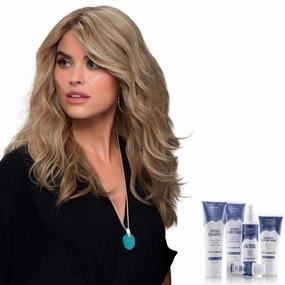 Bundle - 7 Items: Angie Remy Human Hair by Jon Renau, Christy's Wigs Q & A Booklet, BeautiMark Hydra Shampoo Conditioner Mask Protect Leave-In Spray Shine Serum - Color: FS27