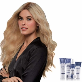 Bundle - 7 Items: Blake Petite Exclusive Remy Human Hair by Jon Renau, Christy's Wigs Q & A Booklet, BeautiMark Hydra Shampoo Conditioner Mask Protect Leave-In Spray Shine Serum - Color: 27T613S8