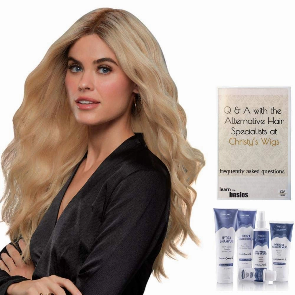 Bundle - 7 Items: Blake Petite Exclusive Remy Human Hair by Jon Renau, Christy's Wigs Q & A Booklet, BeautiMark Hydra Shampoo Conditioner Mask Protect Leave-In Spray Shine Serum - Color: 27T613S8