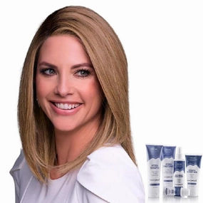 Bundle - 7 Items: Carrie Lite Exclusive Human Hair by Jon Renau, Christy's Wigs Q & A Booklet, BeautiMark Hydra Shampoo Conditioner Mask Protect Leave-In Spray Shine Serum - Color: 6RN