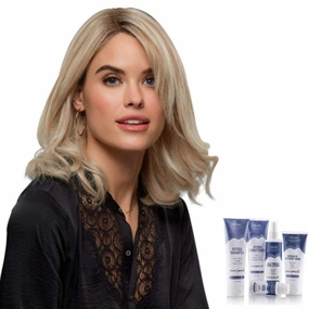 Bundle - 7 Items: Carrie Petite Remy Human Hair by Jon Renau, Christy's Wigs Q & A Booklet, BeautiMark Hydra Shampoo Conditioner Mask Protect Leave-In Spray Shine Serum - Color: 1B