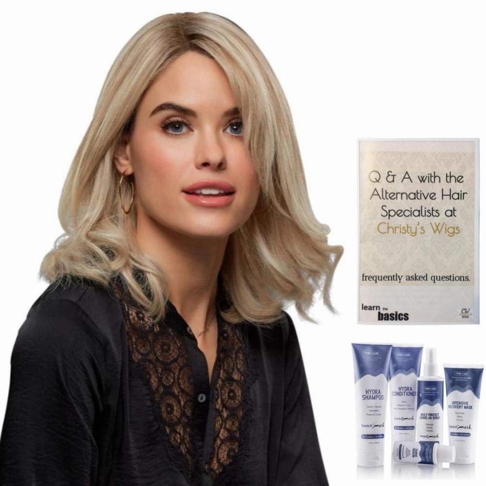 Bundle - 7 Items: Carrie Petite Remy Human Hair by Jon Renau, Christy's Wigs Q & A Booklet, BeautiMark Hydra Shampoo Conditioner Mask Protect Leave-In Spray Shine Serum - Color: 1B