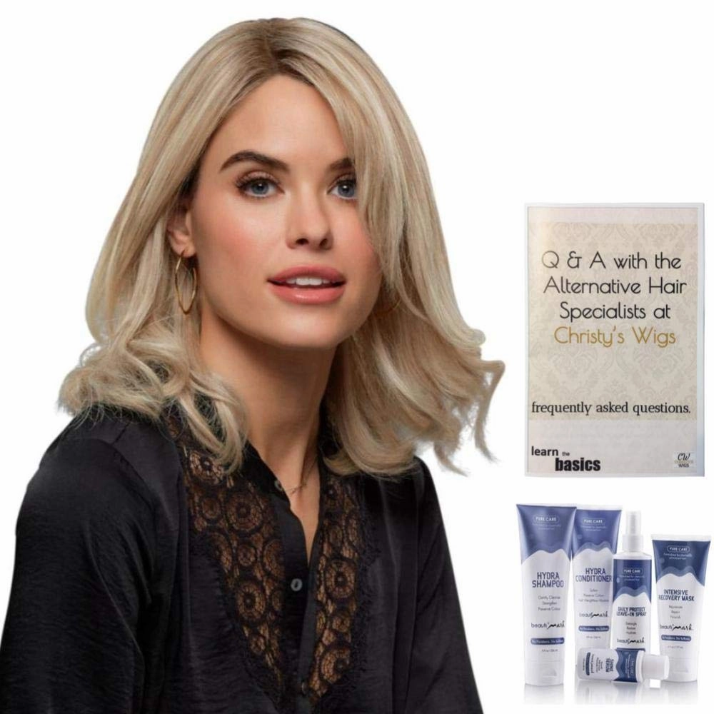 Bundle - 7 Items: Carrie Petite Remy Human Hair by Jon Renau, Christy's Wigs Q & A Booklet, BeautiMark Hydra Shampoo Conditioner Mask Protect Leave-In Spray Shine Serum - Color: FS6/30/27