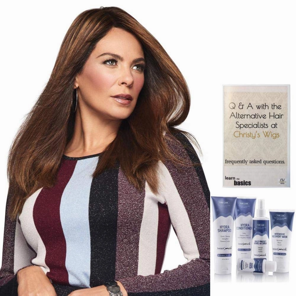 Bundle - 7 Items: Indulgence Remy Human Hair Hairpiece by Raquel Welch, Christy's Wigs Q & A Booklet, BeautiMark Hydra Shampoo Conditioner Mask Protect Leave-In Spray Shine Serum - Color: SS14/88