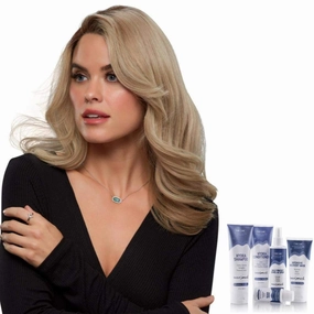 Bundle - 7 Items: Sienna Remy Human Hair by Jon Renau, Christy's Wigs Q & A Booklet, BeautiMark Hydra Shampoo Conditioner Mask Protect Leave-In Spray Shine Serum - Color: FS6/30/27