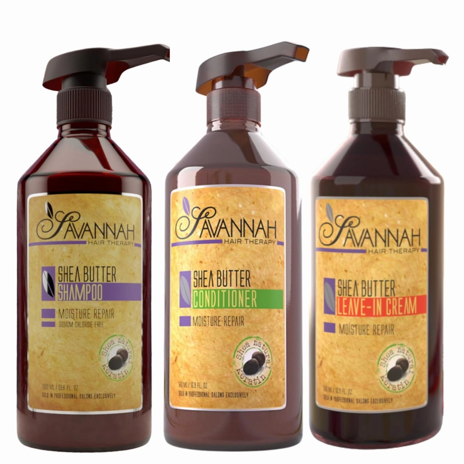 Bundle: Shea Butter Shampoo 16.9 oz (500ml)   Conditioner 16.9 oz (500ml)   Leave-in-Cream 16.9 oz (500ml), for All Types of Hair, Natural Keratin Treatment