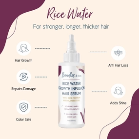 Bundles & Bits Rice Water Serum for Hair Growth, Thinning Hair and Hair Loss I Sulfate Free, Paraben Free, All Hair Types, 4oz
