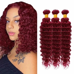 Burgundy 99J Human Hair Bundles 08 10 12 Inch Deep Wave Bundles Human Hair 12A Unprocessed Virgin Raw Quick Weave Hair for Black Women Burgundy 99J Color