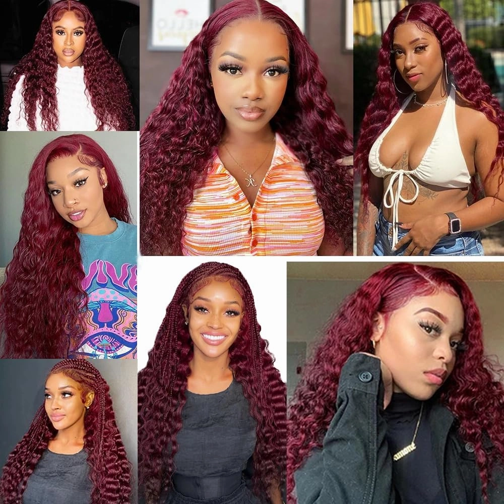 Burgundy 99J Human Hair Bundles 08 10 12 Inch Deep Wave Bundles Human Hair 12A Unprocessed Virgin Raw Quick Weave Hair for Black Women Burgundy 99J Color