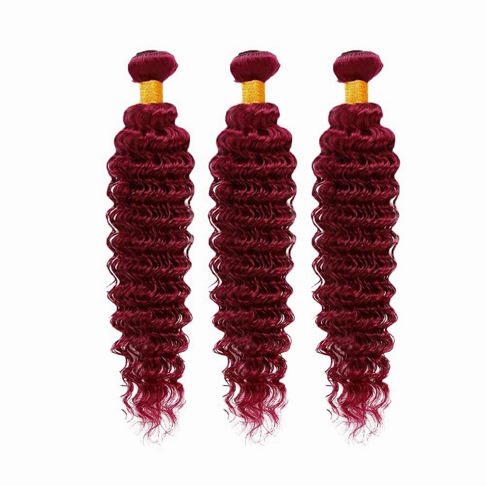 Burgundy 99J Human Hair Bundles 08 10 12 Inch Deep Wave Bundles Human Hair 12A Unprocessed Virgin Raw Quick Weave Hair for Black Women Burgundy 99J Color