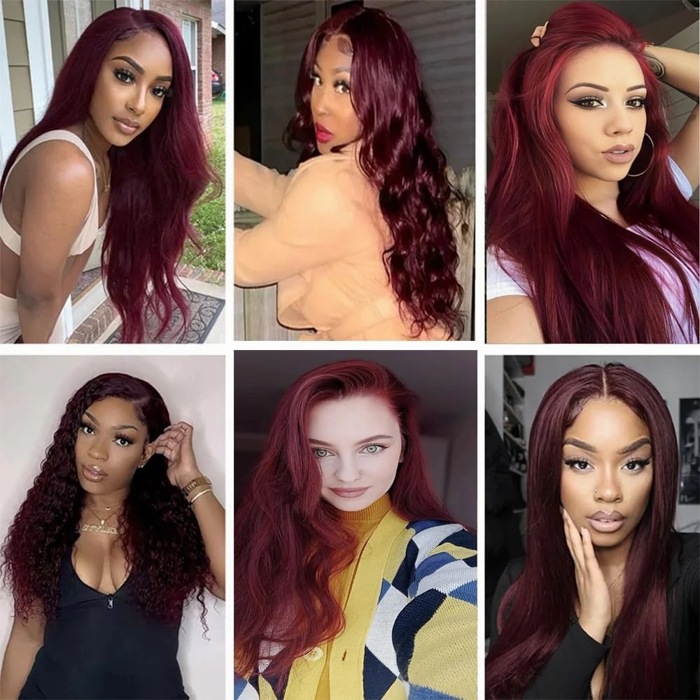 Burgundy 99J Human Hair Bundles 08 10 12 Inch Straight Wave Bundles Human Hair 12A Unprocessed Virgin Raw Quick Weave Hair for Black Women Burgundy 99J Color