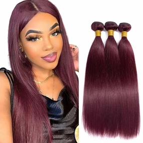 Burgundy 99J Human Hair Bundles 08 10 12 Inch Straight Wave Bundles Human Hair 12A Unprocessed Virgin Raw Quick Weave Hair for Black Women Burgundy 99J Color