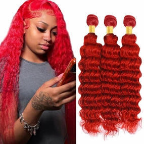 Burgundy Bundles Human Hair Red Deep Wave 3 Bundles 22 22 22 Inch Unprocessed Peruvian Virgin Bright Red Deep Wave Bundle Human Hair Extensions