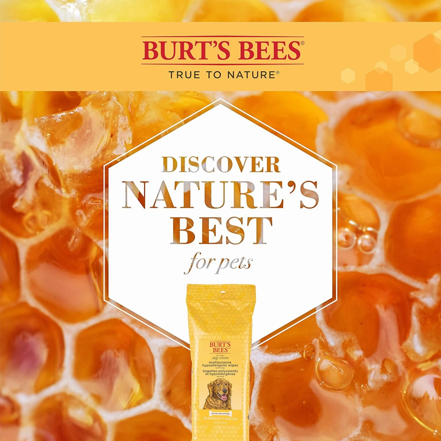 Burt's Bees for Pets Multipurpose Dog Wipes with with Honey, 3pk, 98% Natural Origin Formulas, Hypoallergenic Dog Wipes Cleaning, Dog Cleaning Wipes, Dog Wipes for Paws and Butt, epk50ct