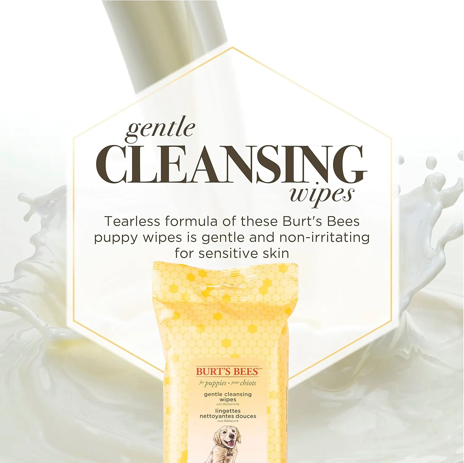 Burt's Bees for Pets Gentle Cleansing Puppy Wipes with Buttermilk, 6pk, 98% Natural Origin Formulas, Hypoallergenic Dog Wipes Cleaning, Dog Cleaning Wipes, Dog Wipes for Paws and Butt, 6pk, 100ct