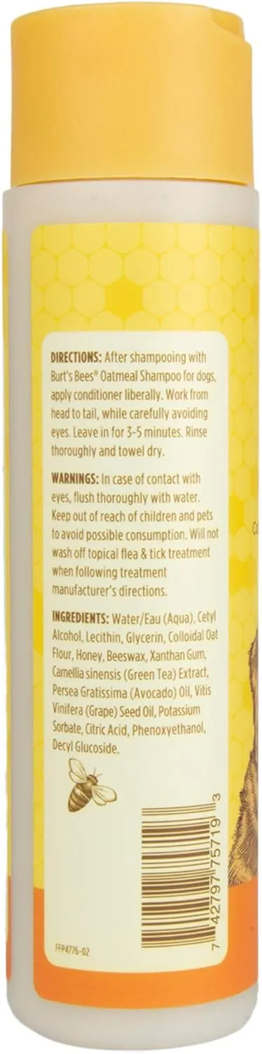 Burt's Bees for Pets Oatmeal Dog Conditioner with Colloidal Oat Flour and Honey, 95% Natural Origin Formulas, Gentle Canine Conditioning for Itchy Dogs, 6pk, 10 oz