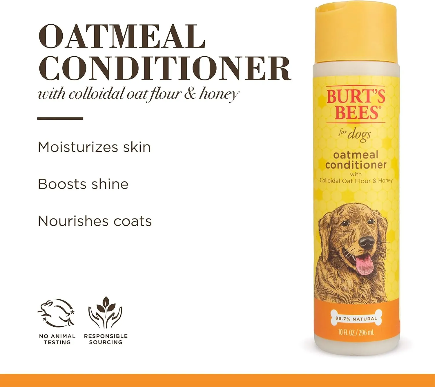 Burt's Bees for Pets Oatmeal Dog Conditioner with Colloidal Oat Flour and Honey, 95% Natural Origin Formulas, Gentle Canine Conditioning for Itchy Dogs, 6pk, 10 oz