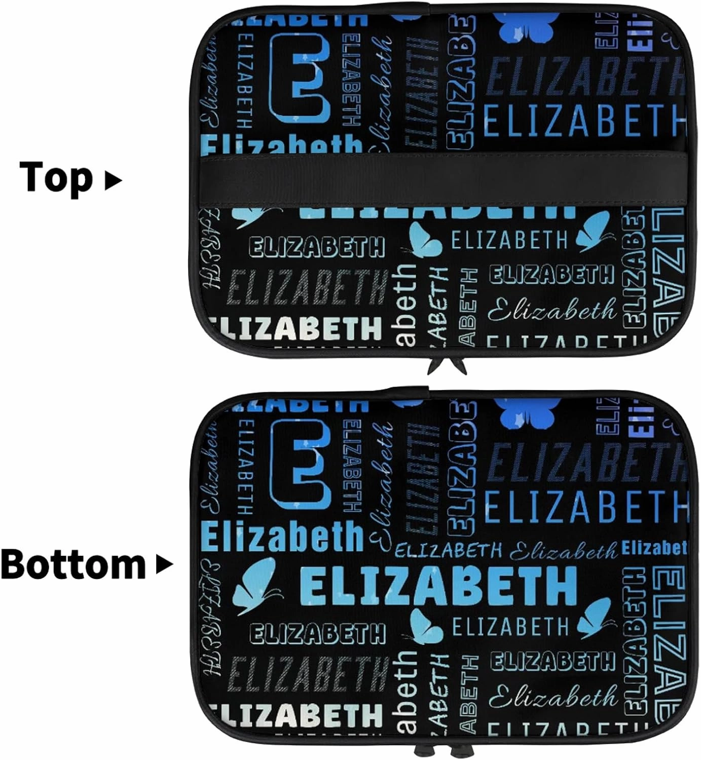 Butterfly Custom Name Makeup Bag Personalized Large Cosmetic Case Portable Travel Make Up Organizer for Women Girls With Handle, Gradient Light Blue