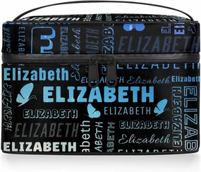 Butterfly Custom Name Makeup Bag Personalized Large Cosmetic Case Portable Travel Make Up Organizer for Women Girls With Handle, Gradient Light Blue