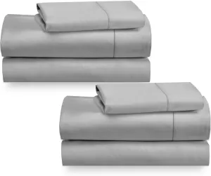 California Design Den 2-Pack Twin Cotton Sheet Sets - 400 Thread Count 100% Cotton Sateen - Extra Soft, Breathable & Cooling Sheets, Wrinkle Resistant, 2 Sets of Deep Pocket Bed Sheets - Light Grey