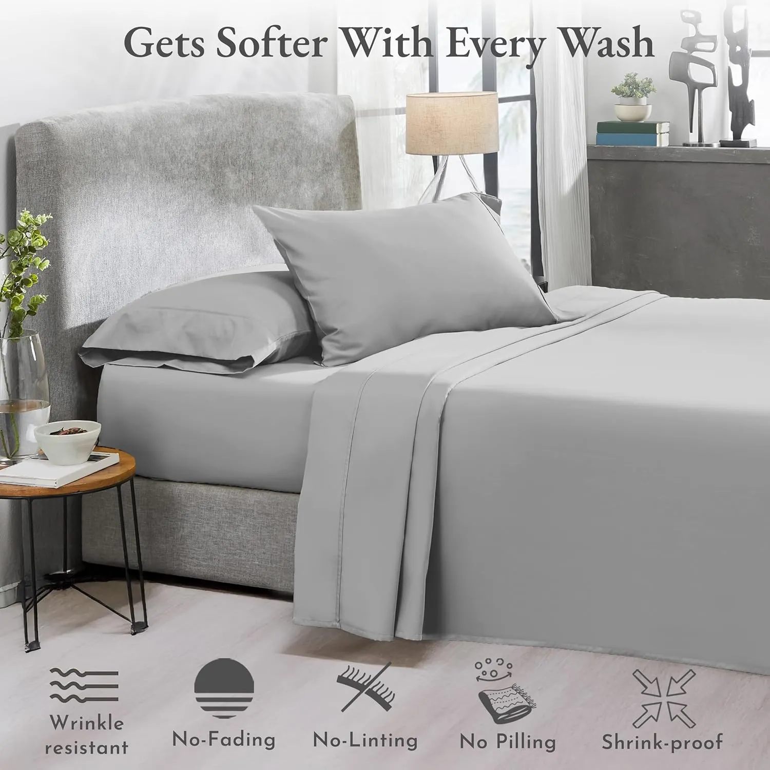 California Design Den 2-Pack Twin Cotton Sheet Sets - 400 Thread Count 100% Cotton Sateen - Extra Soft, Breathable & Cooling Sheets, Wrinkle Resistant, 2 Sets of Deep Pocket Bed Sheets - Light Grey