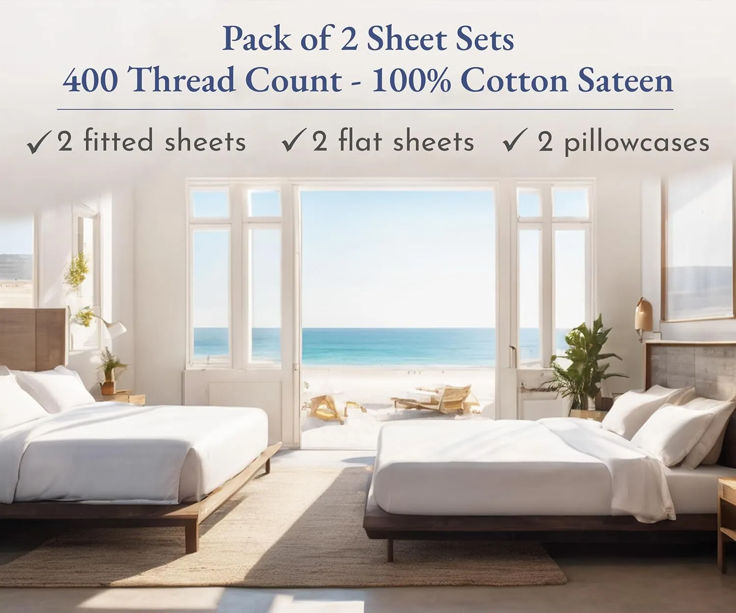 California Design Den 2-Pack Twin Cotton Sheet Sets - 400 Thread Count 100% Cotton Sateen - Extra Soft, Breathable & Cooling Sheets, Wrinkle Resistant, 2 Sets of Deep Pocket Bed Sheets - Light Grey