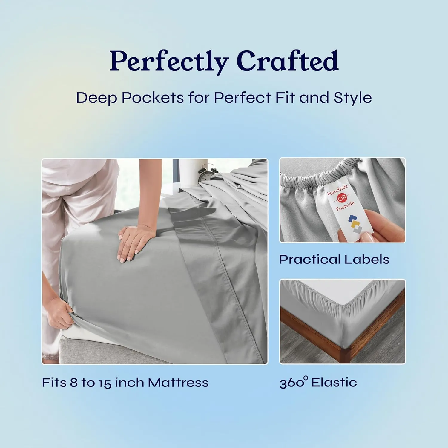 California Design Den Natural 100% Cotton Sheets, Twin Sheets Set, 400 Thread Count Sateen Bedding for Dorm Rooms & Adults, Deep Pockets, Cool & Durable - Light Grey