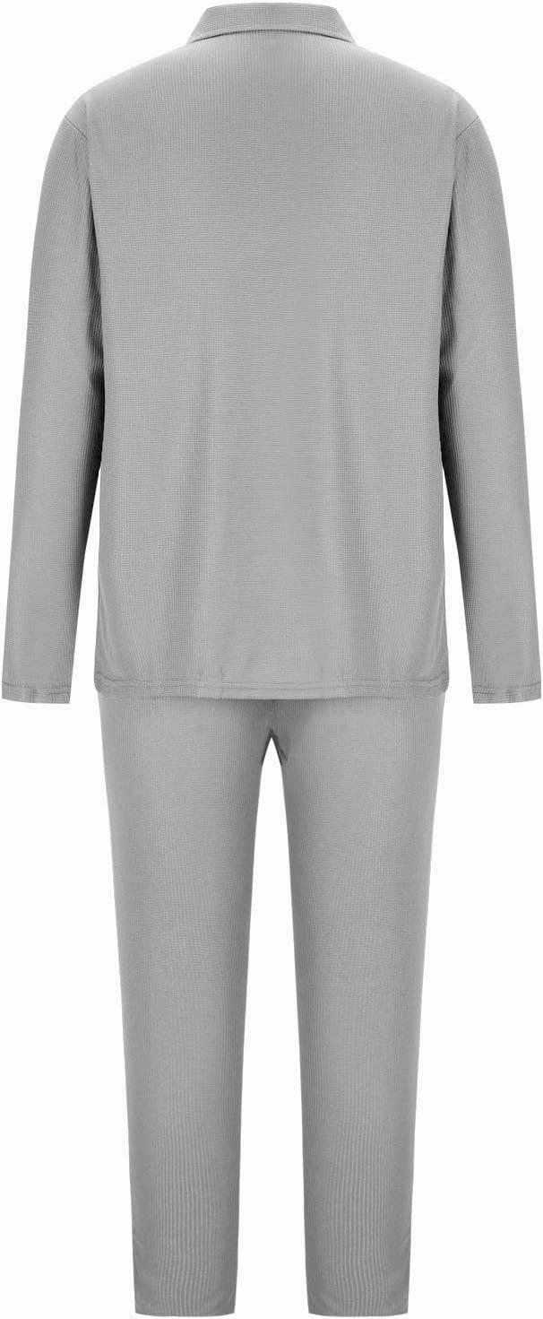 Cambkatl Men's Waffle Knit Tracksuits Lapel Collar Full Zip Up Long Sleeve Jacket 2 Piece Casual Athletic Jogging Outfits
