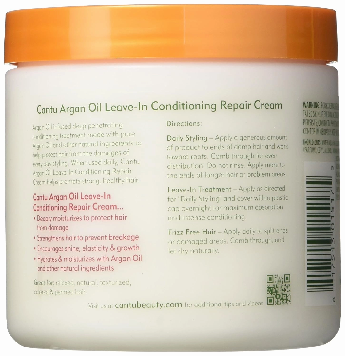 Cantu Argan Oil Leave-In Conditioner Repair Cream 16 Ounce (473ml) (2 Pack)