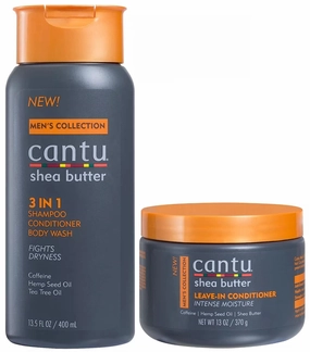 Cantu Men's Hair Care 2-piece Set: 3 in 1 Shampoo, Conditioner, and Body Wash & Leave-In Conditioner